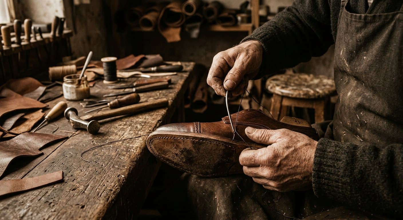 Artisan crafting leather